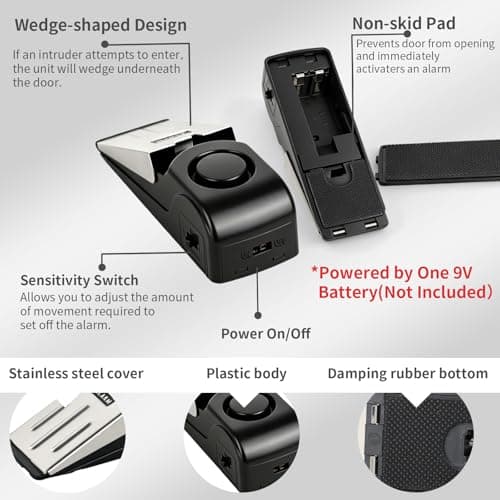 HNHMT Upgraded Portable Door Lock & Door Stop Alarm, Dual Protection Security Door Kit,Door ​Security Devices Pocket Self Defensey Tools,for Traveling Hotel Home Apartment College House(2 Pack) — view 5