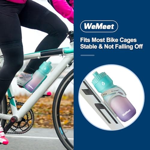 WEMEET Lightweight Cycling Water Bottle 2-Pack, Fits Most Bike Cages, Squeeze Water Bottle for Cycling, Running, Fitness(Black & Green Pink Purple, 1000ml) — view 6