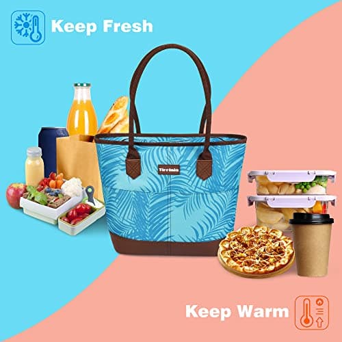 Kato Tirrinia Insulated Lunch Bags for Women, Fashionable Picnic Tote Bag, Leakproof Cooler Bag for Work School Picnic Camping Beach, Blue Leaf — view 5