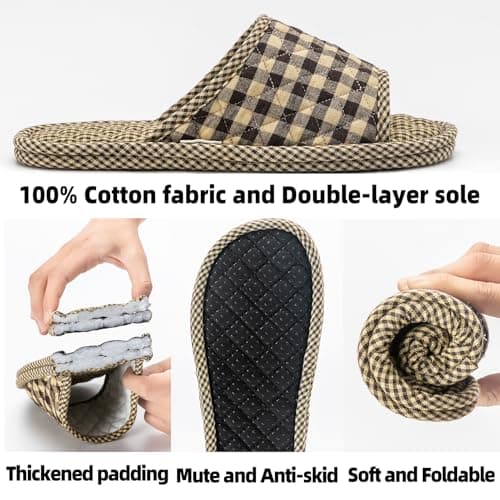 biroris 3 Pair Cotton Floral Patterned Slippers for Women, Open Toe, Comfortable, Washable, Portable, Foldable, for Guests, Travel, Hotel, Airplane, Spa, 42/44.5 EU — view 5