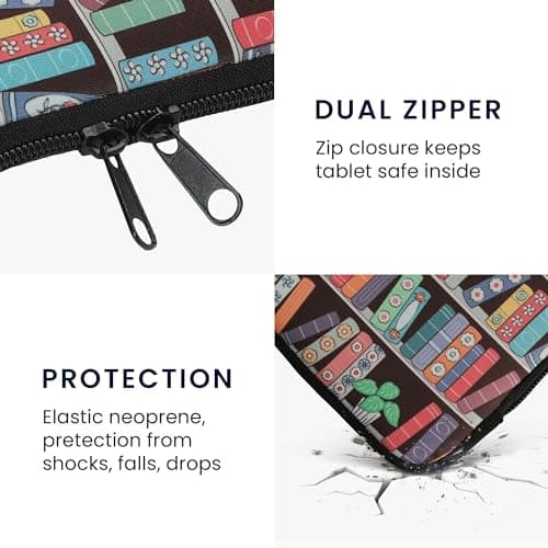 kwmobile Neoprene e-Reader Pouch Size 6" eReader - Universal eBook Sleeve Case with Zipper, Wrist Strap - Blue/Green/Dark Pink — view 4