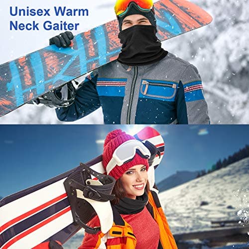 Hicarer 4 Pieces Winter Fleece Neck Warmer Snoods for Men Women Gaiter Thick Thermal Windproof Ski Neck Scarf Balaclava(Black) — view 5