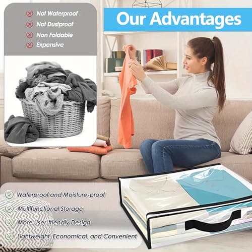Clear Clothes Storage Bag with Zipper - 6Pcs Foldable Clothes Storage Boxes Wardrobe Storage Organizer Moving Bags with Reinforced Handle Packing Boxes for Moving House Cloth Bedding Duvet Toys — view 4