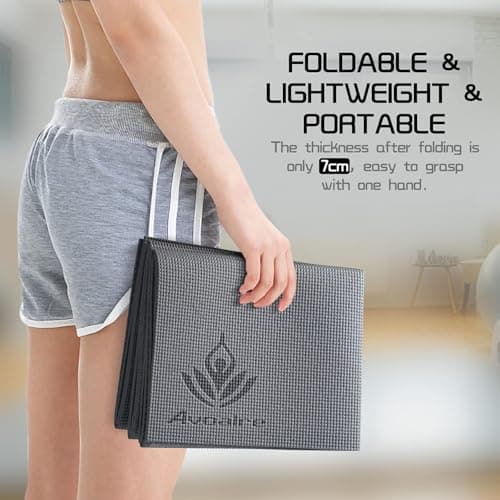 Avoalre Travel Yoga Mat Non Slip Foldable Portable Gym Mat Fitness Training Pilates Exercise Mat Workout for Women Men-Gray — view 2