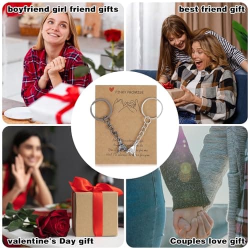 2Pcs Matching Couple Keyring for Boyfriend Girlfriend His Hers Wedding Best Friend Bestfriend Birthday Gift Pinky Promise Graduation Romantic I Love You Gift for Her Him Long Distance Relationship — view 6
