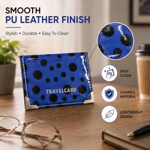 Lizzy PU Leather Travel Wallet | Unisex Credit Card & ID Card Holder - Bus & Rail Pass, Bank Oyster Pocket Case (Polka Dot Royal Blue) — view 6