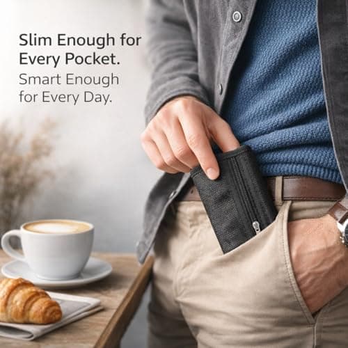 Slim Fabric RFID Wallet for Men UK, Minimalist Thin Wallet with Zip Pocket and Note Compartment, Compact Front Pocket Wallet for Cards, Cash, Lightweight Everyday Wallet for Work, Travel and Daily Use — view 2