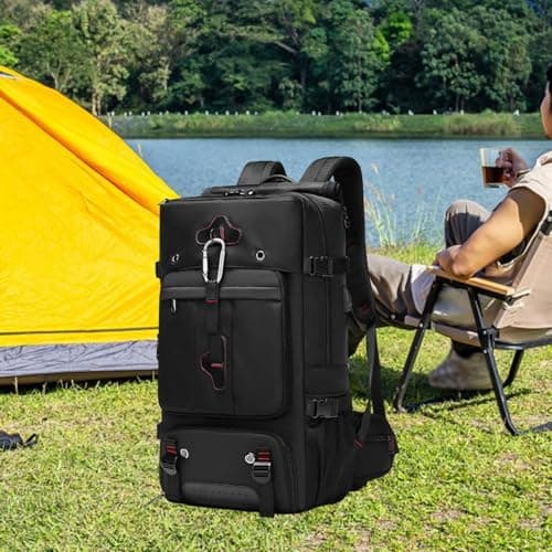 QLoztyse Mens Backpack Large Capacity Outdoor Hiking Rucksack Waterproof Oxford Cloth Daypack with Shoe Compartment and USB Port suitable for camping trekking, Black — view 6