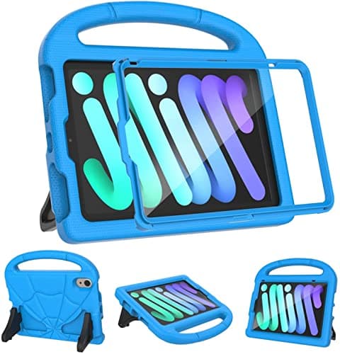 2024 Newest iPad Mini 7(A17 Pro)& iPad Mini 6 (A15) 2021Tablet Case for Kids (7th/6th Generation),Lightweight Shockproof Kid-Proof Cover Built-in Screen Protector with Handle Stand Tablet Case -Blue