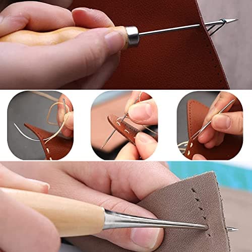 IVODEELA 29 Pcs Leather Sewing Kit, Leather Tool Kit with Needles, Waxed Thread, Thimble, Awl and Storage Bag, Blue — view 4