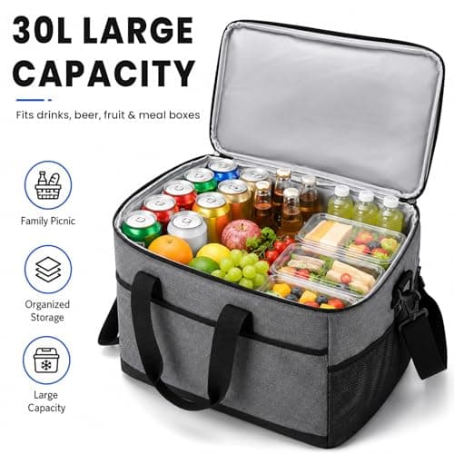 30L Large Insulated Cooler Bag, Leakproof Picnic Cool Bag with Shoulder Strap, Foldable Thermal Food Storage for Camping, Beach, Shopping & Travel, Keeps Food Hot & Cold — view 2