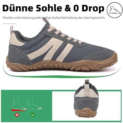 Barefoot Shoes Mens Womens Trail Running Shoes Outdoor Zero Drop Wide Toe Box Shoes Lightweight Walking Sneakers Non Slip Hike Footwear Minimalist Fitness Shoes，Grey，11UK — view 4
