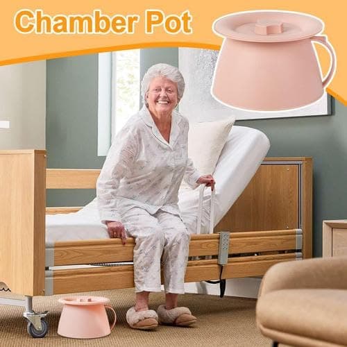 Commode Bucket with Lid, 1.5L Portable Pee Bucket Chamber Pot for Adults Women Men, Small Urine Bedside Potty Bin, Toilet Bucket with Lid for Camping Travel Tent Bathroom Elderly Male Female - Pink — view 4