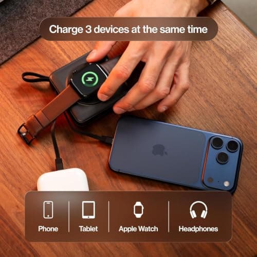 5-In-1 Travel Charger With Magsafe Power Bank Built-In Usb C Cables,Watch Charger for Apple Watch,10000mah &European Portable Charger,Compatible W/Iphone,Ipad,Samsung — view 3