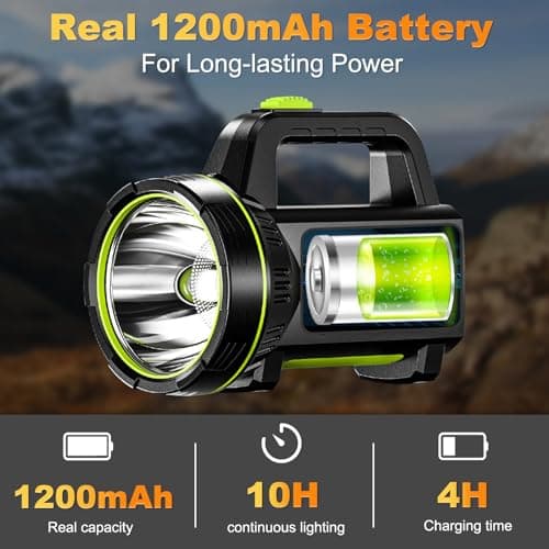 LED Super Bright Rechargeable Torch 1000LM Camping Torches Flashlight 1200mAh Battery Powered Portable Small Hand Torch IPX5 Waterproof Standard Torches with 2 Modes for Outdoor Emergency — view 3