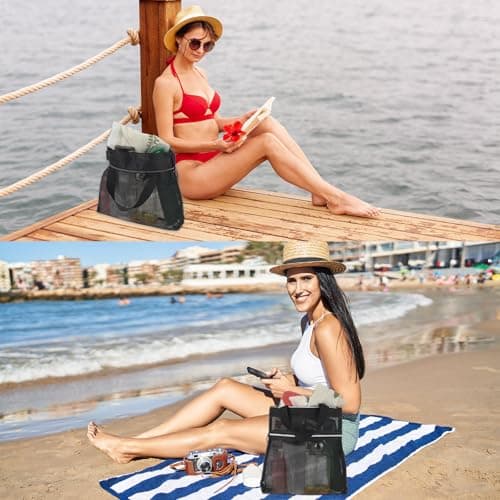 Giantree Mesh Shower Caddy, Portable Small Hanging Toiletry Tote With Zipper, Quick Dry for Gym, Travel, Camp, Beach, Sunscreen, Dorm & College Essentials (Black) — view 5