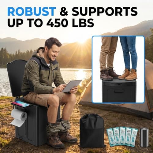 Sturdy Portable Camping Toilet Folding, with Lid and Paper Holder — view 3