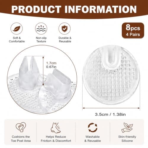 4 Pairs Silicone Toe Protectors for Flip Flops, Soft Flip Flop Gel Cushion Pads, Soft Gel Cushions Pad with Toe Guards, Anti-Slip Thong Sandal Accessories, Silicone Toes Protectors for Men and Women — view 2