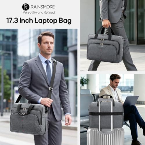 RAINSMORE 17.3 inch Laptop Bag for Men,Expandable Briefcase for Work — view 2