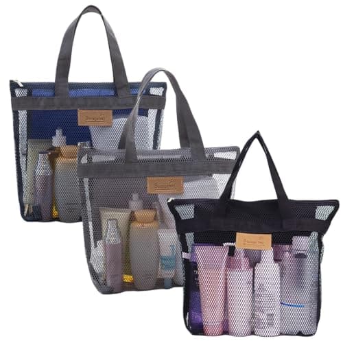 WSXQAZ 3 Pieces Mesh Shower Bag, Mesh Shower Caddy Bags, Toiletry Bags, mMesh Wash Bag, Toiletries Bagg, Quick-Dry Portable Gym Travel Tote with Zipper for Swimming, Camping, College Dorms, Beach