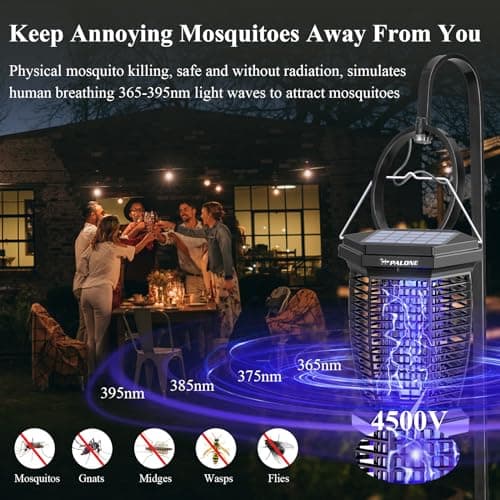 PALONE 3 in 1 Solar Bug Zapper, 4500V Electric Fly Killer, USB-C Charging — view 2