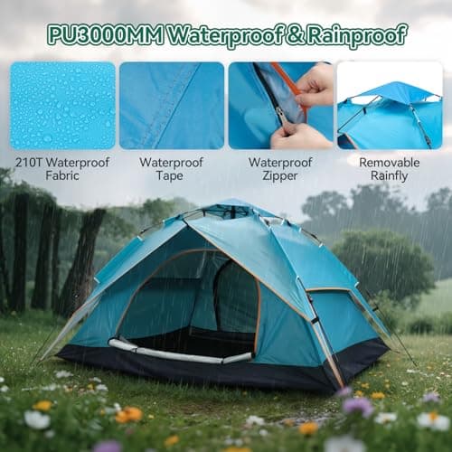 Warmiehomy 2-3 Man Pop Up Tent Double Layer, Blue — view 5
