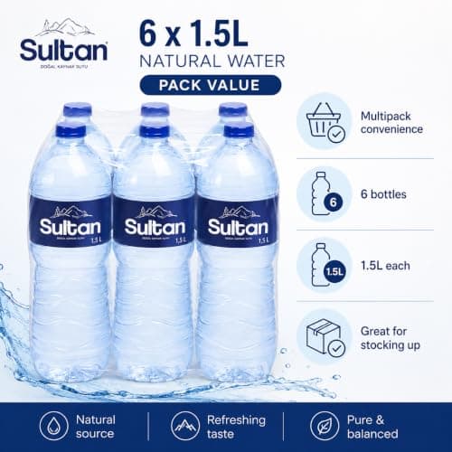 Sultan Natural Water 6 x 1.5L, Still Bottled Water Multipack, Large Family Pack, Natural Spring Water, Ideal for Home, Office, Gym, Travel, Events & Everyday Hydration — view 5