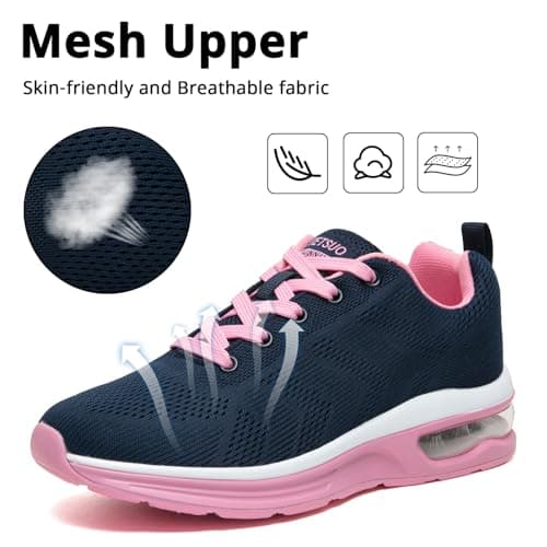 Womens Trainers Outdoor Running Shoes Air Cushion Athletic Walking Shoes Ladies Sneakers Breathable Mesh Sport Shoes Lightweight Tennis Shoes Workout Casual Jogging Shoes Blue Pink — view 3