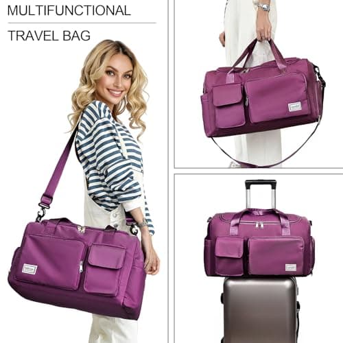 RainFlowwer Travel Duffel Bag Women Men,Sports Gym Bag with Shoes Compartment,Waterproof Travel Bag Overnight Bag with Dry Wet Separated Pocket,Carry Luggage Bag Weekender,Sports,Gym,Travel (Burgundy) — view 2