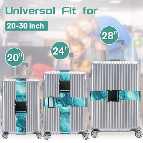 OffiEase Luggage Straps for Suitcases Travel Belt - Baggage Identifiers Suit Case Accessories with Buckle Nylon Adjustable Band Over Handle for Airport 2 pack Cyan Marble — view 3