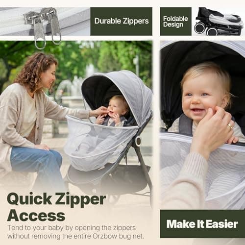 Orzbow Mosquito Net for Pram, Two-Way Zippers for Easy Access — view 2