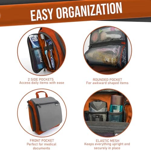 D&D Hanging Toiletry Bag for Women and Men, Travel Wash Bag, Orange&Grey — view 4