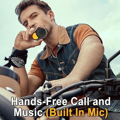 SOFAMIRI Wearable Bluetooth Speaker Clip On, Mini Portable Wireless Speaker with Mic, IPX5 Waterproof, All Day Playtime, Lightweight Small Speaker for Workout Running Sports Travel (Black+Orange) — view 6