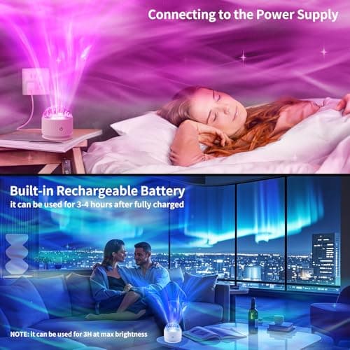 Fokky Rechargeable Aurora Projector Lamp, Northern Lights Projector with 16 Colors, 7 Brightness Sensory Lights with Remote Control, Portable Galaxy Night Light for Bedroom Decor, Kids, Adults — view 4