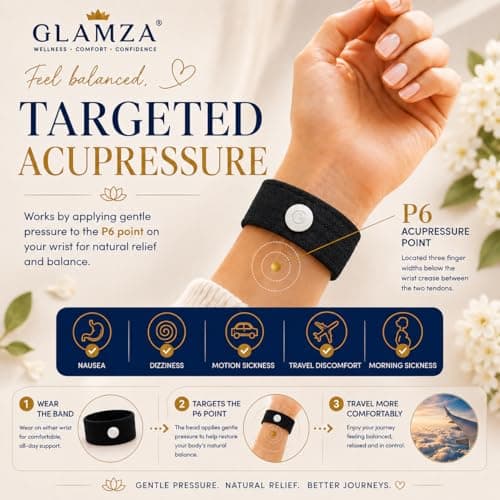 Anti-Sickness Travel Bands - Acupressure Wristbands for Motion Sickness and Nausea Relief (X5 Pairs (Black)) — view 3