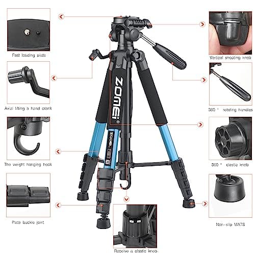 ZOMEI 188cm/74" Aluminum Extra-high Lightweight Travel Camera Tripod Blue — view 4