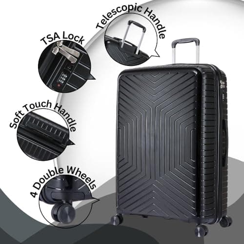 DK Luggage 24" Medium Hard Shell Polypropylene PP Suitcase 4 Wheel Spinner Luggage PP20 Black — view 3