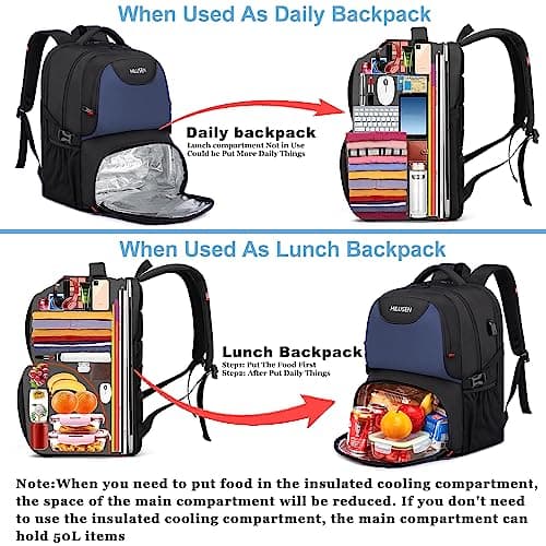 HILUSEN Extra Large Travel Laptop Backpack 50L,Lunch Backpack 17.3 Inch Business Work Backpack Bag With USB Charging Port,Water Resistant Big College High School Rucksack for Men Women Blue — view 4