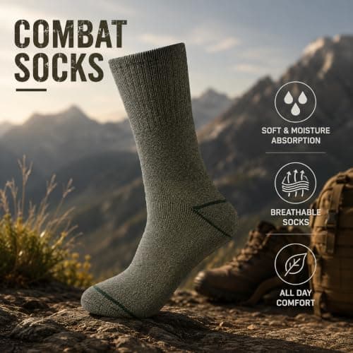 JEANTRADER'S Men's Military Army Boot Socks, 6 Pairs, Thermal Combat Green Outdoor Work Socks, Loose Top Cushioned Comfort, Hiking & Tactical Socks, UK Size 6-11 — view 5