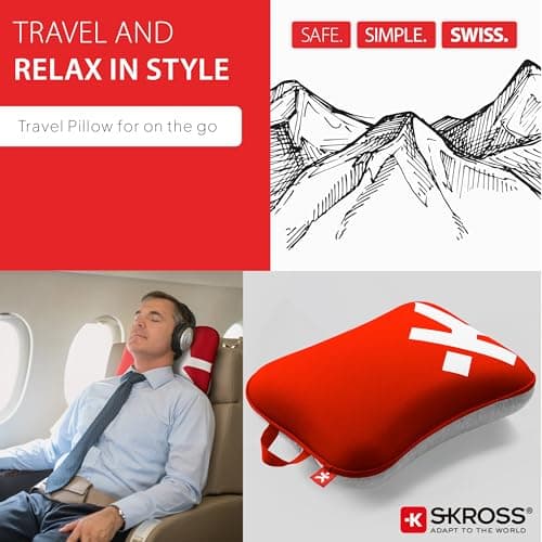 SKROSS Sleep & Comfort Bundle - Red. Travel Pillow and Sleep Mask Bundle, Travel Essentials Kit, Neck Support Cushion and Soft Eye Mask for Airplane, Train, Car Travel — view 2