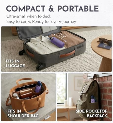 LILAC Compact Travel Umbrella for Purse, Mini Folding Pocket Parasol with Windproof Absorbent Sleeve, UPF 100+ UV Sun Protection, 30% Thickened Alloy Steel Shaft, Double Fiberglass Reinforced — view 6