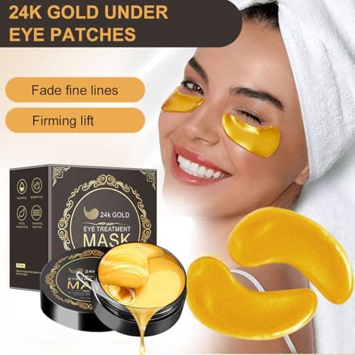 60pcs Under Eye Mask, 24K Gold Eye Mask, Collagen Hydrating Gel Pads, Reducing Dark Circles, Moisturizing, Puffiness and Eyes Bags, Anti-Wrinkle, Hydrating — view 2