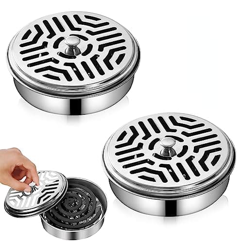 EHOTER 2Pcs Mosquito Coil Box Stainless Steel Mosquito Coil Holder with Lid Anti Mosquito Smoke Coil Container Mosquito Coil Holder for House Garden Camping Fishing Travel Outdoor (Silver)