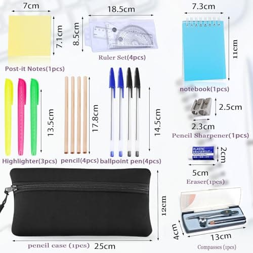 17 Pcs Stationary Sets, Maths Sets For Secondary School, Secondary School Stationery Set, Back To School Stationery Ruler Set For Office, Home Or School, Mathematical Set, Pre Filled Pencil Case Black — view 2
