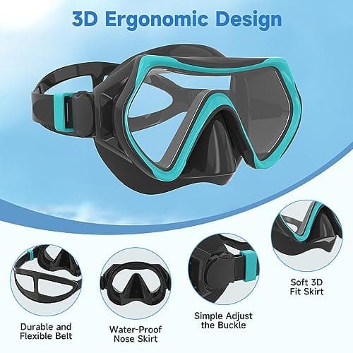 Findway Snorkel Mask,180°view Snorkelling Mask Adult & Junior, Diving mask Anti-Fog & Anti-UV Tempered Glass, Wide View Snorkel Mask, Easy Adjustable Strap Mask for Diving, Snorkelling and Swimming — view 3