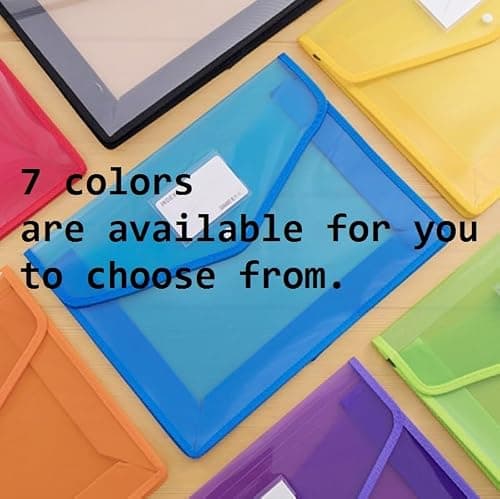 A4 Plastic Wallets, 7 Pcs Plastic Folders Document Files Folders Popper Wallet Envelope Pockets Large Capacity with Quick Snap Closure, Card Slot for Office Home School Travel — view 3
