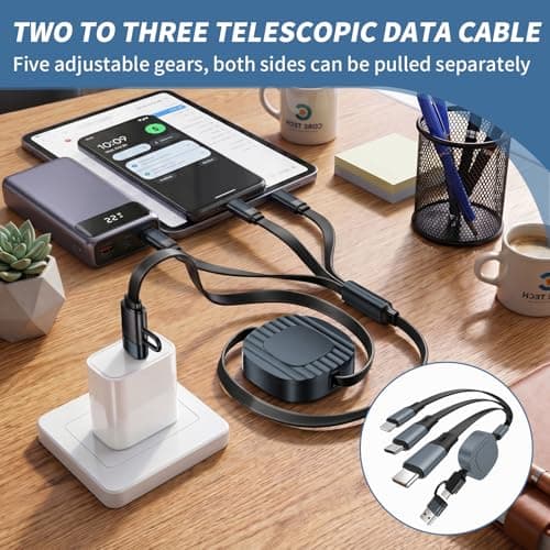 Luminor Peak 100W Multi Charger Cable USB C/A, 6 IN 1 /120CM PD 6A Fast Charging Retractable Phone Charger Charging Cables for iPhone USB C Type C Cord for Multiple Devices Travel Office Home Car Use — view 6