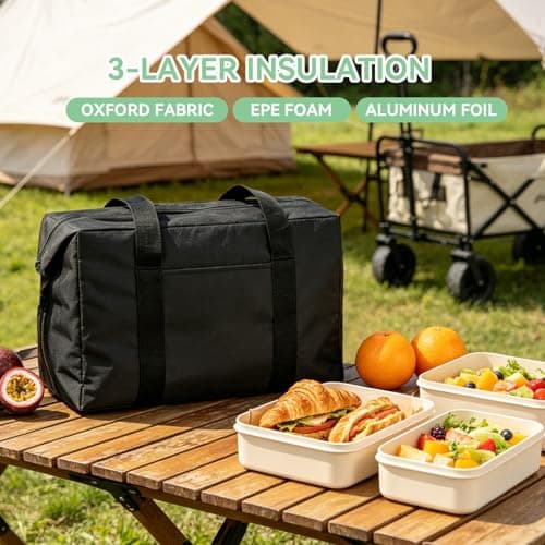 Foldable 20L Cooler Bag with Hard Liner, Foldable Thermal Picnic Bag(Black) — view 5