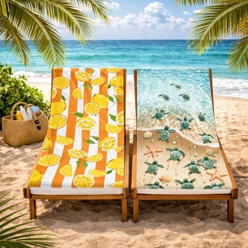 Adore 2 Pack Microfibre Beach Towels 70x140cm - Lemons & Turtles