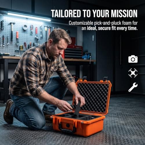 MEIJIA All Weather IP67 Waterproof Hard Protective Case, Hard Camera Case with Customizable Foam, Perfectly Protection of Camera, Drones, Pistols, Equipments,13.35 x11.63x5.98inches(Orange) — view 5